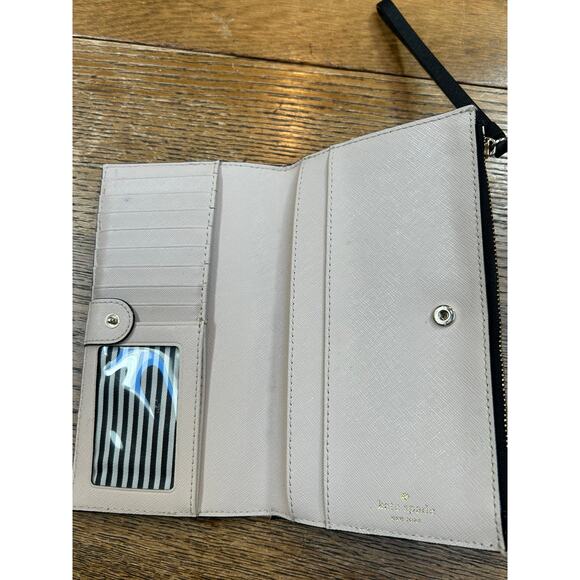 Kate Spade Stacy Wallet Wristlet Black Beige Color-block Card Holder Zip Coin - Picture 3 of 7